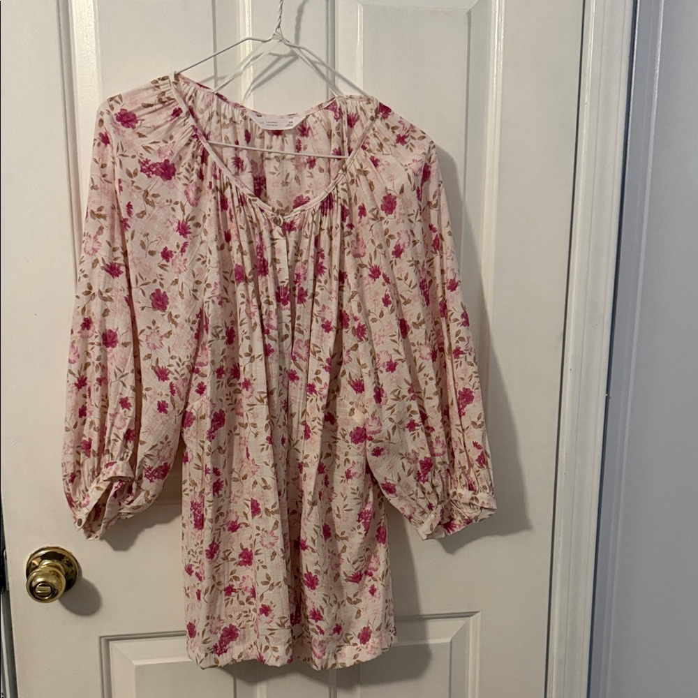 LC Lauren Conrad Cream Blouse with Pink Floral Print
